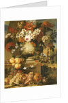 Flowers in Urns on Plinths with Fruit by Gaspar Pieter II Verbruggen