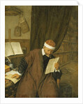 A Lawyer Seated at a Desk Reading a Letter, a Library Beyond, 1668 by Adriaen Jansz. van Ostade