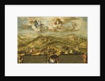 A View of Bethlehem with the Journey of the Magi, the Trinity Above and the Nativity in a Painted Cartouche Below, 1752 by Joseph Stephan