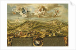 A View of Bethlehem with the Journey of the Magi, the Trinity Above and the Nativity in a Painted Cartouche Below, 1752 by Joseph Stephan