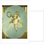 A Putti in Flight Holding a Wreath and a Torch by Francois Boucher