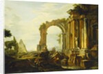 A Capriccio of Classical Ruins with the Pyramid of Cestius and Figures in a Landscape by Giovanni Paolo Pannini