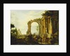 A Capriccio of Classical Ruins with the Pyramid of Cestius and Figures in a Landscape by Giovanni Paolo Pannini