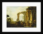A Capriccio of Classical Ruins with the Pyramid of Cestius and Figures in a Landscape by Giovanni Paolo Pannini