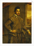 Portrait of a Gentleman, Standing Three-Quarter Length, Wearing an Elaborately Embroidered Costume, Before a Window, a Landscape Beyond by Domenico Robusti Tintoretto