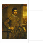 Portrait of a Gentleman, Standing Three-Quarter Length, Wearing an Elaborately Embroidered Costume, Before a Window, a Landscape Beyond by Domenico Robusti Tintoretto