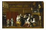 Ladies Celebrating the Birth of a Child, and Gentlemen Looking on from Behind a Screen, in an Interior, by Hieronymus Janssens
