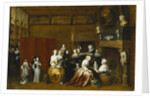 Ladies Celebrating the Birth of a Child, and Gentlemen Looking on from Behind a Screen, in an Interior, by Hieronymus Janssens