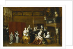 Ladies Celebrating the Birth of a Child, and Gentlemen Looking on from Behind a Screen, in an Interior, by Hieronymus Janssens