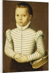 Portrait of a Young Girl Wearing a Black and White Costume Holding a Basket by Pieter Jansz. Pourbus