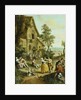 Peasants Dancing and Merry-Making Before a Tavern, a Walled Town Beyond, by Louis Joseph (1731-98) Watteau