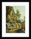 Peasants Dancing and Merry-Making Before a Tavern, a Walled Town Beyond, by Louis Joseph (1731-98) Watteau