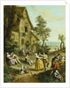 Peasants Dancing and Merry-Making Before a Tavern, a Walled Town Beyond, by Louis Joseph (1731-98) Watteau