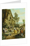 Peasants Dancing and Merry-Making Before a Tavern, a Walled Town Beyond, by Louis Joseph (1731-98) Watteau