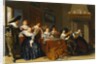 Elegant Figures with Instruments Seated at a Table and a Young Lady Singing in a Interior, 1637 by Dirck Hals