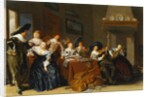 Elegant Figures with Instruments Seated at a Table and a Young Lady Singing in a Interior, 1637 by Dirck Hals