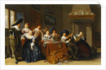 Elegant Figures with Instruments Seated at a Table and a Young Lady Singing in a Interior, 1637 by Dirck Hals