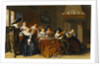 Elegant Figures with Instruments Seated at a Table and a Young Lady Singing in a Interior, 1637 by Dirck Hals