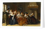 Elegant Figures with Instruments Seated at a Table and a Young Lady Singing in a Interior, 1637 by Dirck Hals