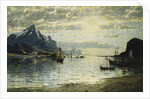 A Fjord Scene with Sailing Vessels by Adelsteen Normann