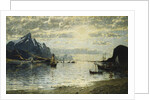 A Fjord Scene with Sailing Vessels by Adelsteen Normann