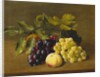 A Peach, an Orange and Grapes on a Wooden Ledge by William Hammer