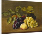 A Peach, an Orange and Grapes on a Wooden Ledge by William Hammer