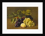 A Peach, an Orange and Grapes on a Wooden Ledge by William Hammer