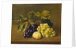 A Peach, an Orange and Grapes on a Wooden Ledge by William Hammer