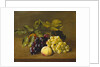 A Peach, an Orange and Grapes on a Wooden Ledge by William Hammer
