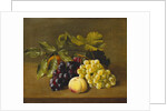 A Peach, an Orange and Grapes on a Wooden Ledge by William Hammer