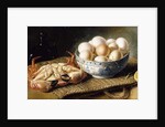 A Crab and a Bowl of Eggs on a Basket, with a Bottle and Half a Lemon by Mary E. Powis