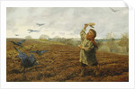 The Crow-Scarer; 'Pigeons and Crows, Take Care of Your Toes', 1884 by Arthur Hughes