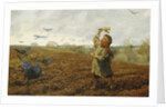 The Crow-Scarer; 'Pigeons and Crows, Take Care of Your Toes', 1884 by Arthur Hughes
