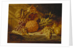 Black and White Grapes, Pears, Redcurrants and a Pineapple on a Ledge, 1845 by George Lance