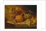 Black and White Grapes, Pears, Redcurrants and a Pineapple on a Ledge, 1845 by George Lance
