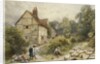 Fowl House Farm, Witley, with Children, a Shepherd and a Flock of Sheep Nearby by Myles Birket Foster