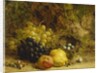 Grapes, an Apple, a Pear and a Bird's Nest on a Mossy Bank, 1865 by William Hughes