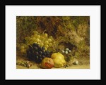 Grapes, an Apple, a Pear and a Bird's Nest on a Mossy Bank, 1865 by William Hughes