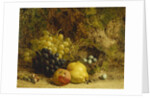 Grapes, an Apple, a Pear and a Bird's Nest on a Mossy Bank, 1865 by William Hughes