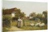 Young Girl with Sheep, by a Cottage by Benjamin D. Sigmund