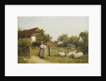 Young Girl with Sheep, by a Cottage by Benjamin D. Sigmund
