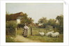 Young Girl with Sheep, by a Cottage by Benjamin D. Sigmund