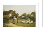 Young Girl with Sheep, by a Cottage by Benjamin D. Sigmund