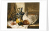 A Mallard, a Jug, a Peeled Lemon, Grapes and Shrimps on Draped Ledge by Edward Ladell