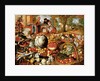 A greengrocer's stall with the Flight Into Egypt beyond by Joachim Beuckelaer or Bueckelaer