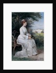 Portrait of Princess Emma von Waldeck-Pyrmont seated on a bench in the park of the Palace Het Loo by Piet Schipperus