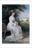 Portrait of Princess Emma von Waldeck-Pyrmont seated on a bench in the park of the Palace Het Loo by Piet Schipperus