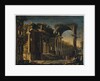 Capriccio with Roman ruins and Christ with the Woman Taken in Adultery by Francesco Maglioli