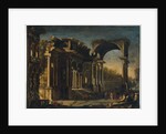 Capriccio with Roman ruins and Christ with the Woman Taken in Adultery by Francesco Maglioli